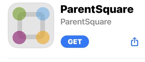logo for parent square app, rectangle with green, blue, orange and purple dots in the corner